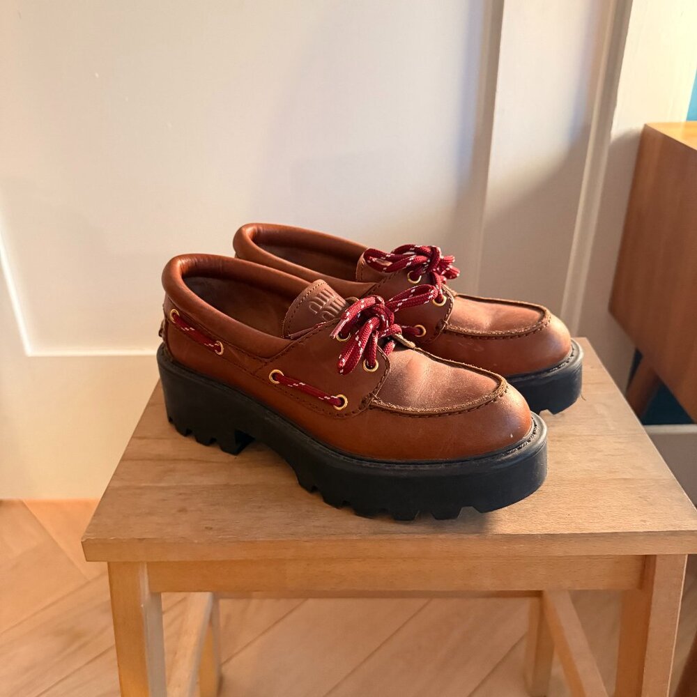 Miu Miu  lug-sole leather boat shoe
